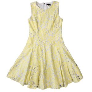 Tommy Hilfiger Women 8 Yellow Floral Lace Fit & Flare Wedding Guest Preppy‎